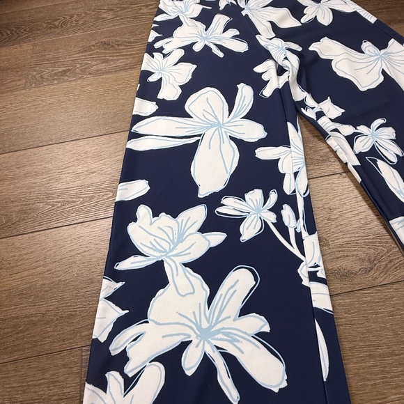 Boston Proper Women's High-Waisted Pull On Blue Floral Wide Leg Pants Sz L - Picture 3 of 11